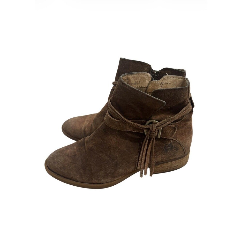 Born Women Osha Ankle Booties Brown Distressed Suede Tassel Ankle Boots Sz 8.5